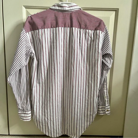Ralph Lauren Women Small Burgundy and White Striped Shirt - Picture 10 of 12